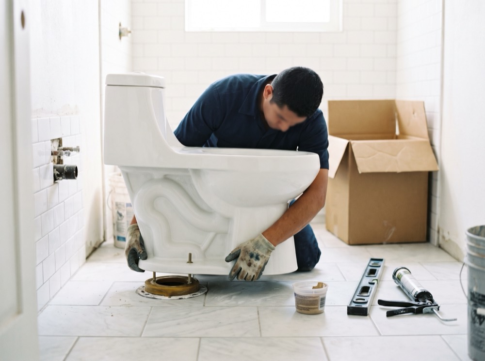 Baño con lavabos y WC recién instalados